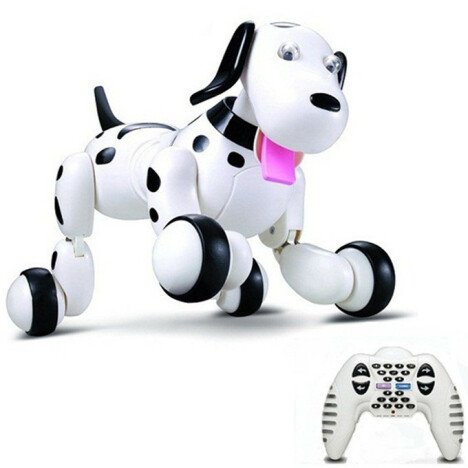 Robot Catel interactiv iUni Smart-Dog, telecomanda cu 24 comenzi, Alb-Negru