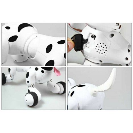 Robot Catel interactiv iUni Smart-Dog, telecomanda cu 24 comenzi, Alb-Negru